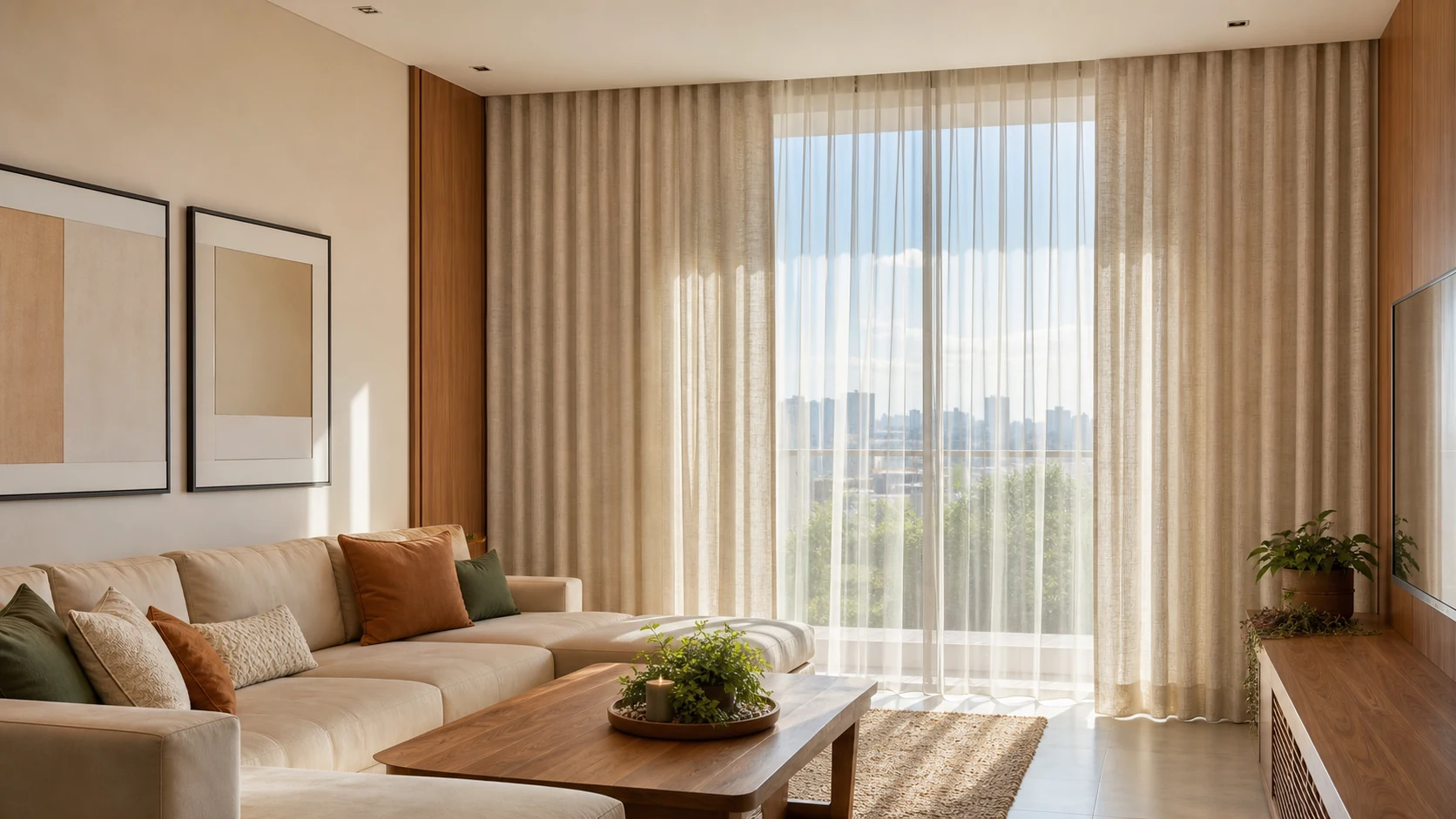 Cortinas sob medida em sala moderna